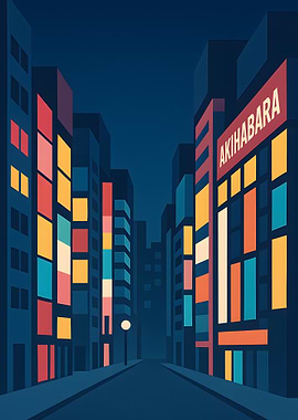 Akihabara Street at Night Illustration
