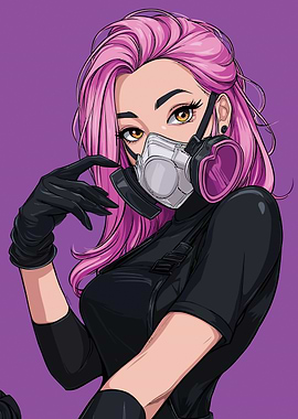 Pink-haired woman with gas mask illustration