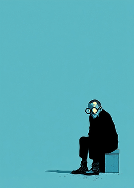 Man with Glasses Sitting on Box