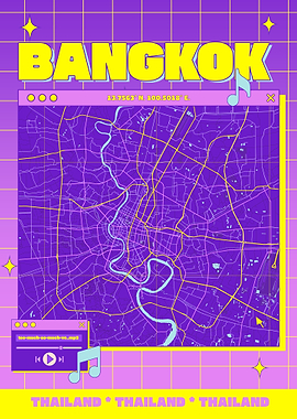 Bangkok Map Retro Music Aesthetic