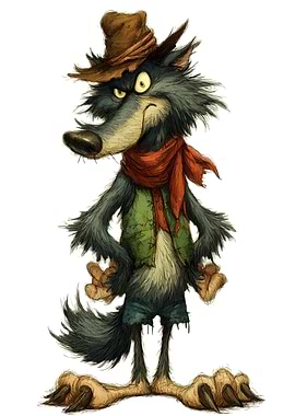 Cartoon Wolf Character with Hat