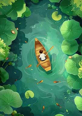 Boy in Boat Lotus Pond