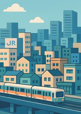 Cityscape with Train and JR Logo