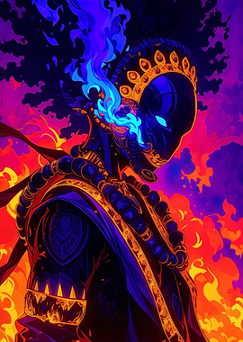 Neon Figure with Flames and Beads