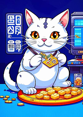 Lucky Cat with Cheese and Computer