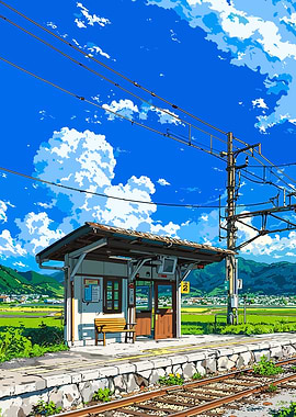 Rural Train Station Under Blue Sky