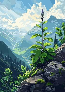 Mountain Landscape with Plant