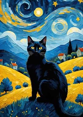 Cat Starry Night