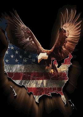 American Eagle over USA Flag Map