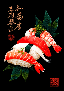 Sushi Nigiri Art on Black Background