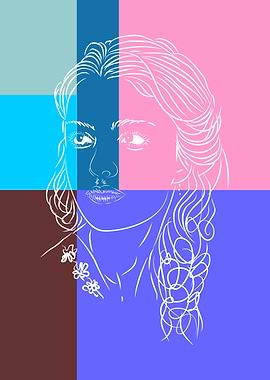 Abstract Portrait Girl with Geometric Color Blocks