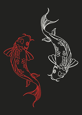 Red and White Koi Fish Illustration
