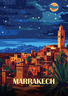 Marrakech Morocco Night Travel Poster