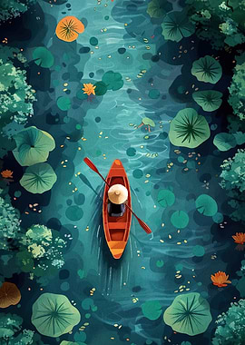 Canoe through Water Lilies