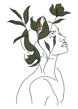 Woman with Flowers Line Art Minimalist Illustration