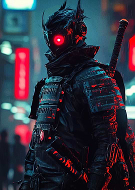 Cyberpunk Samurai Warrior in Neon City