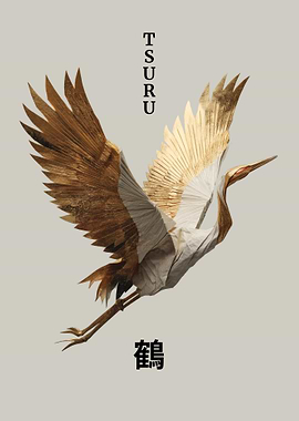 Elegant origami-style crane (tsuru) illustration