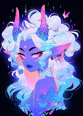 Fantasy Girl with Horns Butterflies