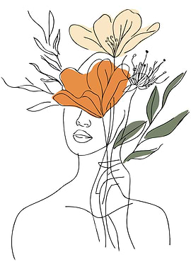 Floral Woman Line Art Minimalist Illustration