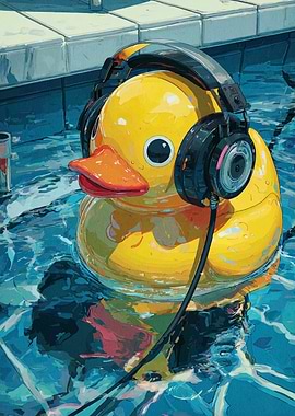 Rubber Duck with Headphones in Water