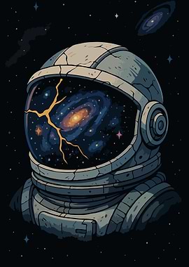 Cracked Astronaut Helmet with Galaxy Reflection