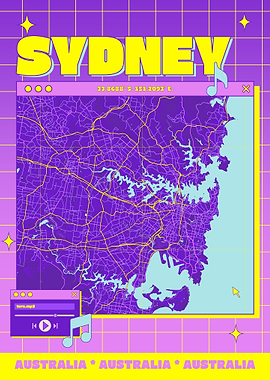 Sydney Map Retro Aesthetic
