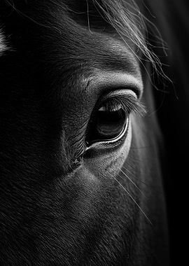 Horse Eye Close-Up, Black and White