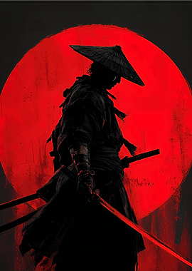 Samurai Warrior with Red Sun