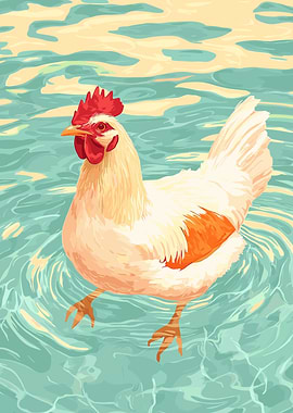 Chicken wading in water illustration