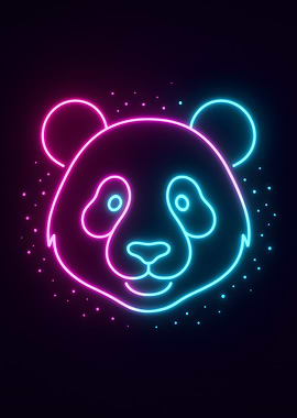 Pink And Blue Neon Panda Head