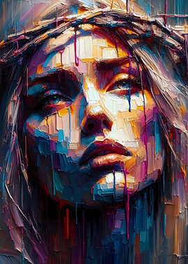 A Female Jesus – Abstract Portrait with Crown of Thorns