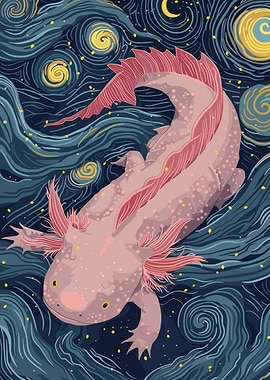Axolotl in Starry Night Style