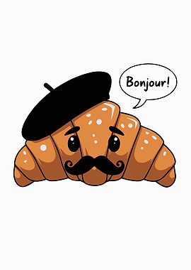 Cartoon Croissant with Beret and Moustache