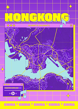Hong Kong Map Retro Aesthetic