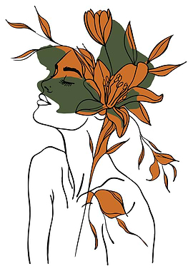 Floral Woman Portrait Line Art Minimalist Illustration