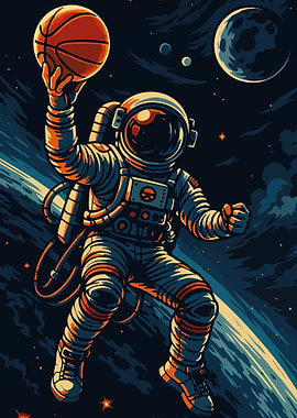 Astronaut playing basketball in space