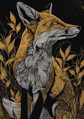 Fox Portrait with Foliage