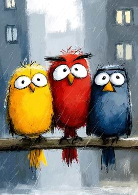 Three Birds on a Rainy Day
