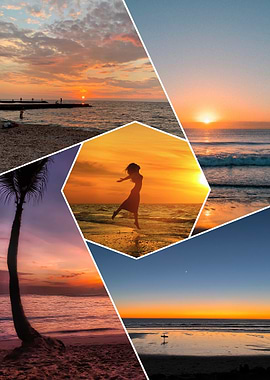 Collage of beach sunset scenes
