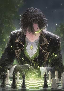 Anime Man Playing Chess with Magic