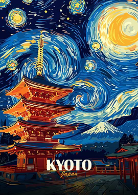 Kyoto Japan Starry Night Art