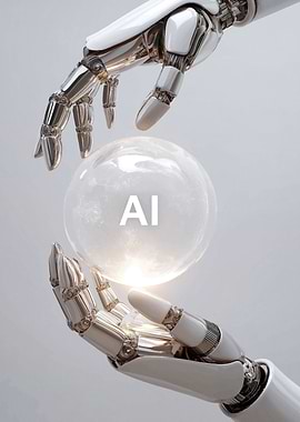 AI Sphere Held by Robot Hands