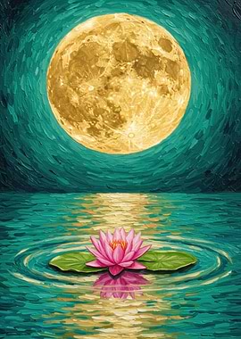 Lotus Flower Under Moonlight Painting