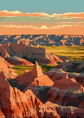 Badlands National Park Landscape Illustration