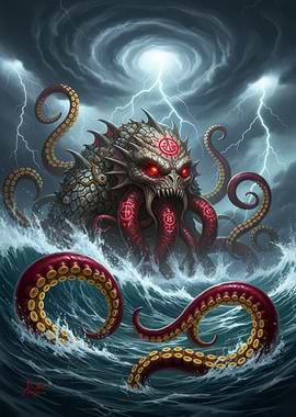 Sea Monster in Stormy Waters