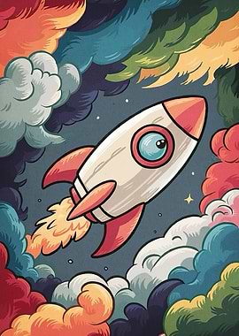 Cartoon Rocket Ship Clouds