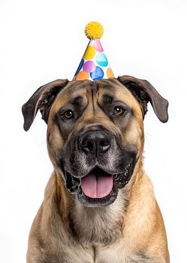 Boerboel dog with Birthday Hat