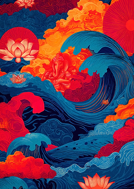 Ganesha and Waves Digital Art