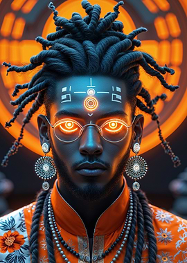 Cyberpunk-Inspired Portrait - Modern Ethnic Warrior with Tribal Aesthetics