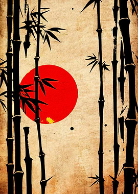 Bamboo Forest with Red Sun